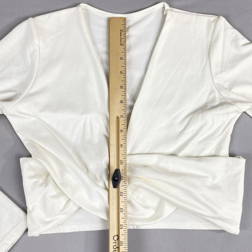 Wrap Crop Top Women’s Large Off White / Cream Ballet Core Long Sleeve Cross Body - Picture 9 of 11